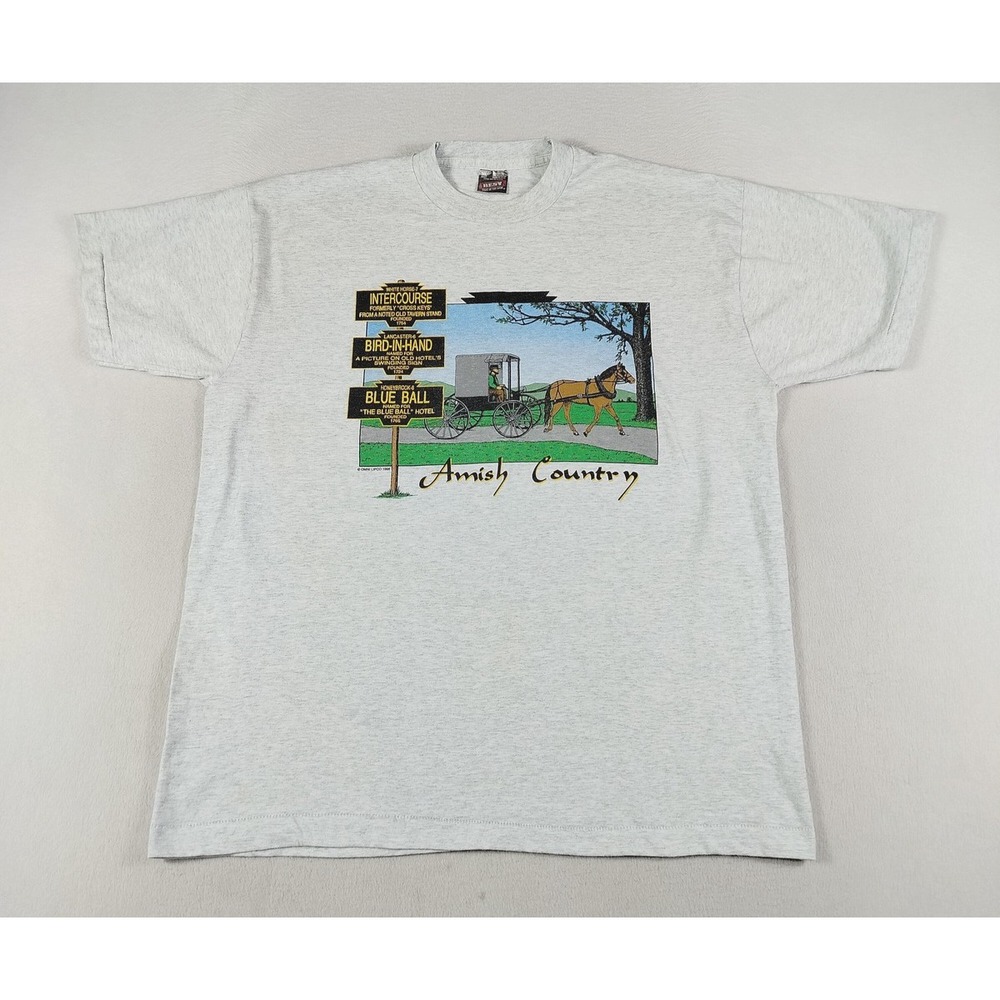 Vintage 90s Fruit Of The Loom Shirt Mens XL Gray Amish Country PA Graphic Tee